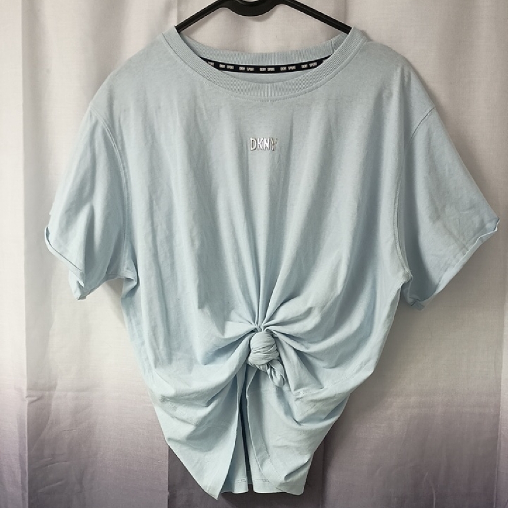 DKNY Sport Light Blue Logo Tie Front Tee XL